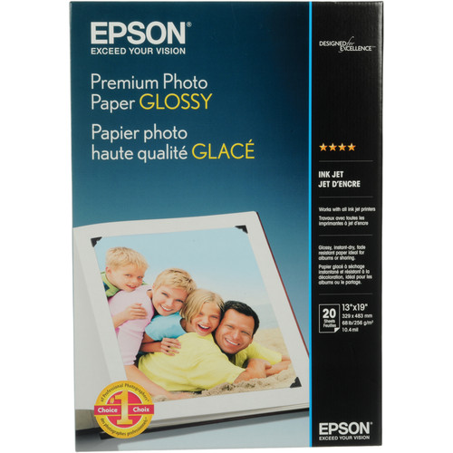 Epson EPS S041289  Premium Photo Paper 10.4 mil, 13x19 HighGloss White 20/pack