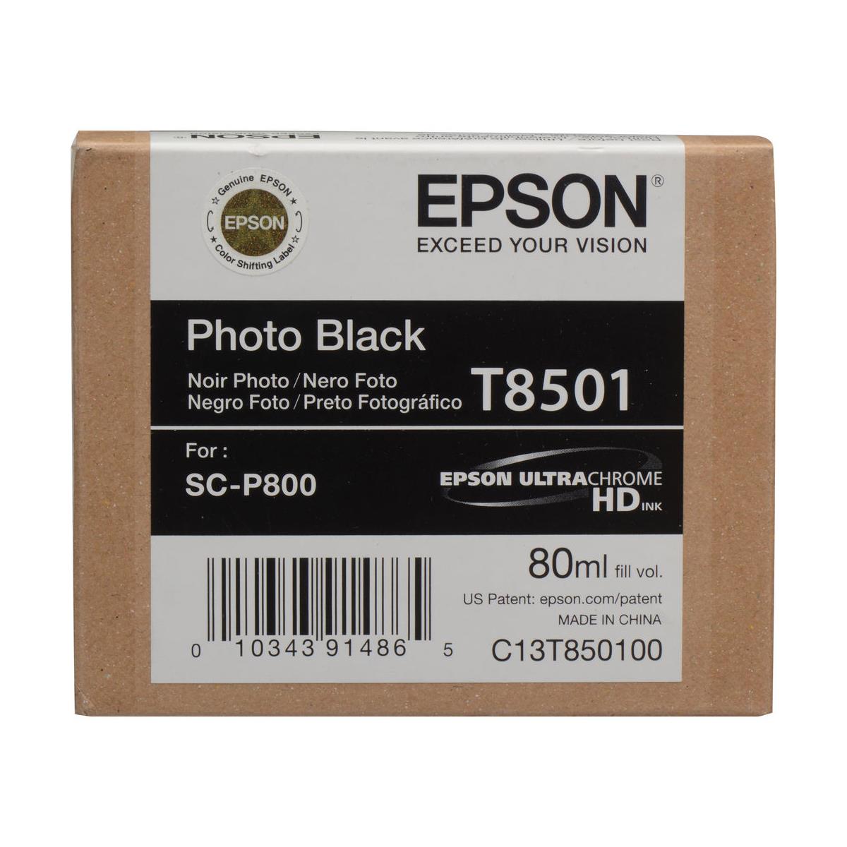 Epson T850100 UltraChrome HD Photo Black Ink Cartridge (80 ml)