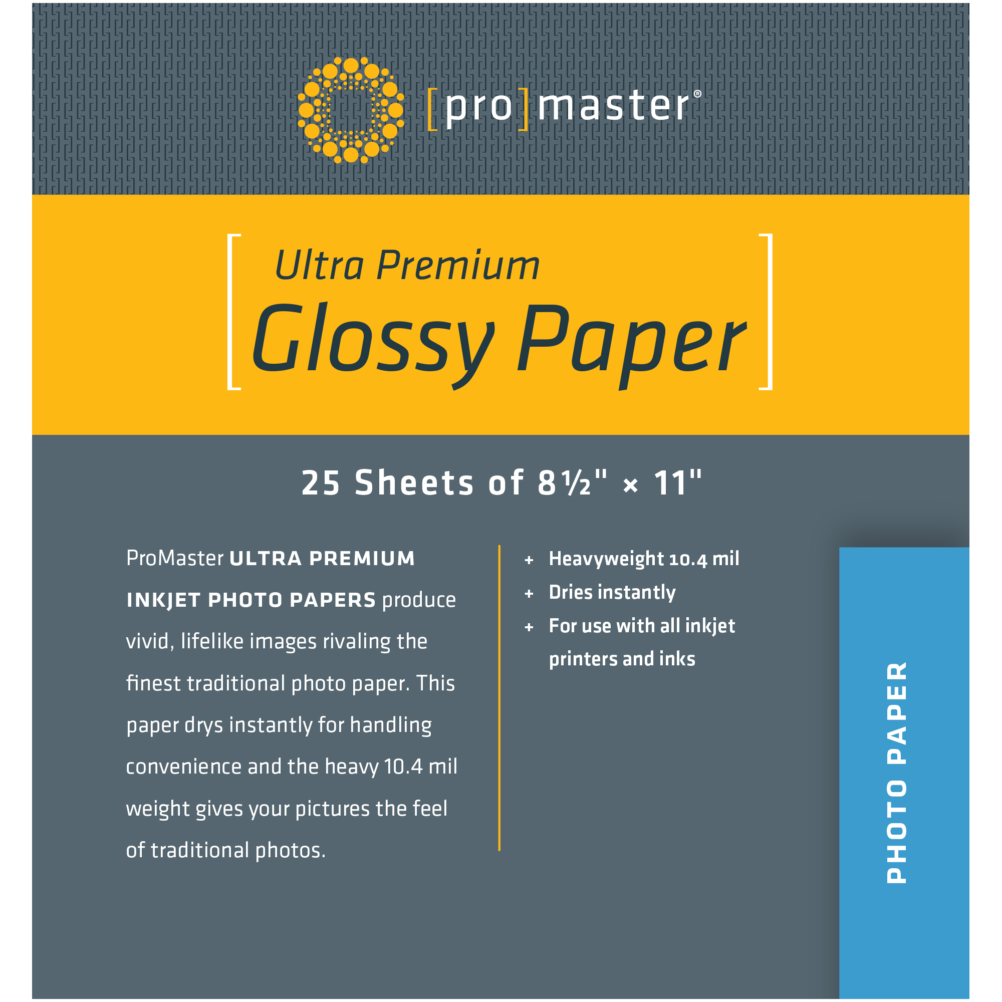 Promaster 1477  8.5x11 Glossy Inkjet  Paper (25 Count)