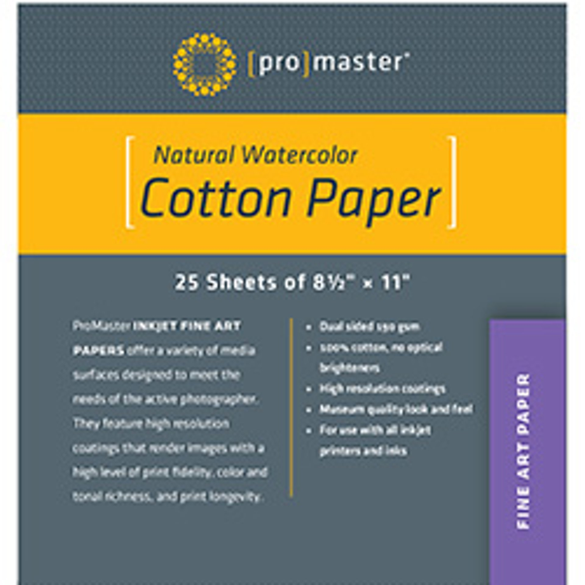 Promaster 5362 Natural Watercolor Cotton Paper - 8 1/2"x11" - 25 Sheets - 8 1/2" x 11" - 25 Sheets