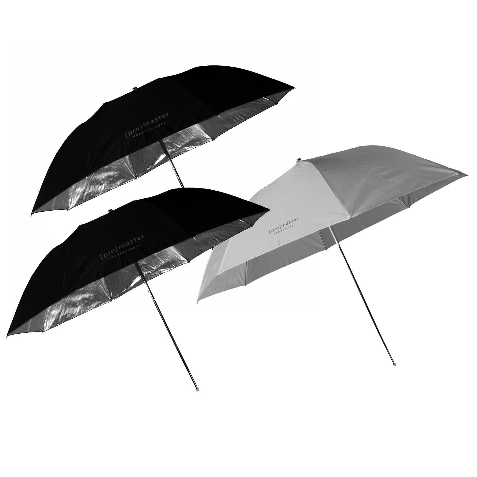 Promaster 6777 Umbrella Set (2 36" Black  / Silver Umbrella and 1 36" Soft Light Umbrella)