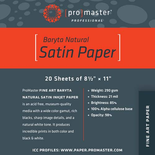 Promaster 8130 Fine Art Baryta Natural Satin Paper 8.5"x11" - 20 Sheets