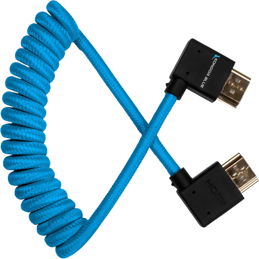 Kondor Blue Coiled Right-Angle High-Speed HDMI Cable (Kondor Blue, 12 to 24")
