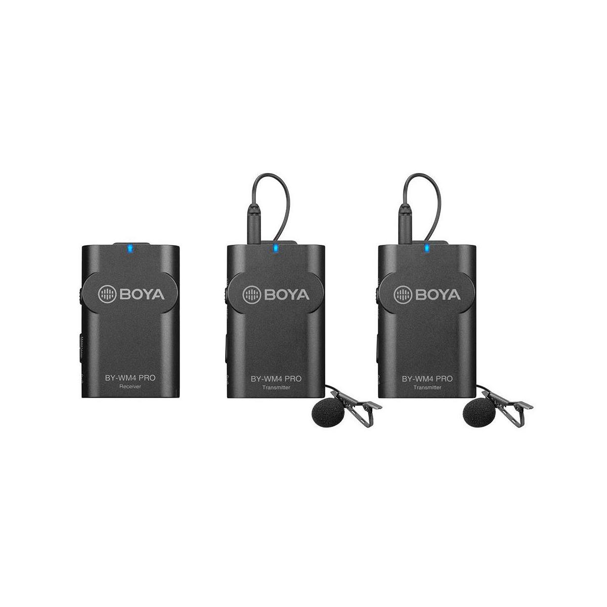 BOYA BY-WM4 PRO K2 Dual-Channel Digital  Wireless Microphone System for DSLRs and Smartphones, Includes 2x Transmitter, 1x Receiver & Lavalier Mic